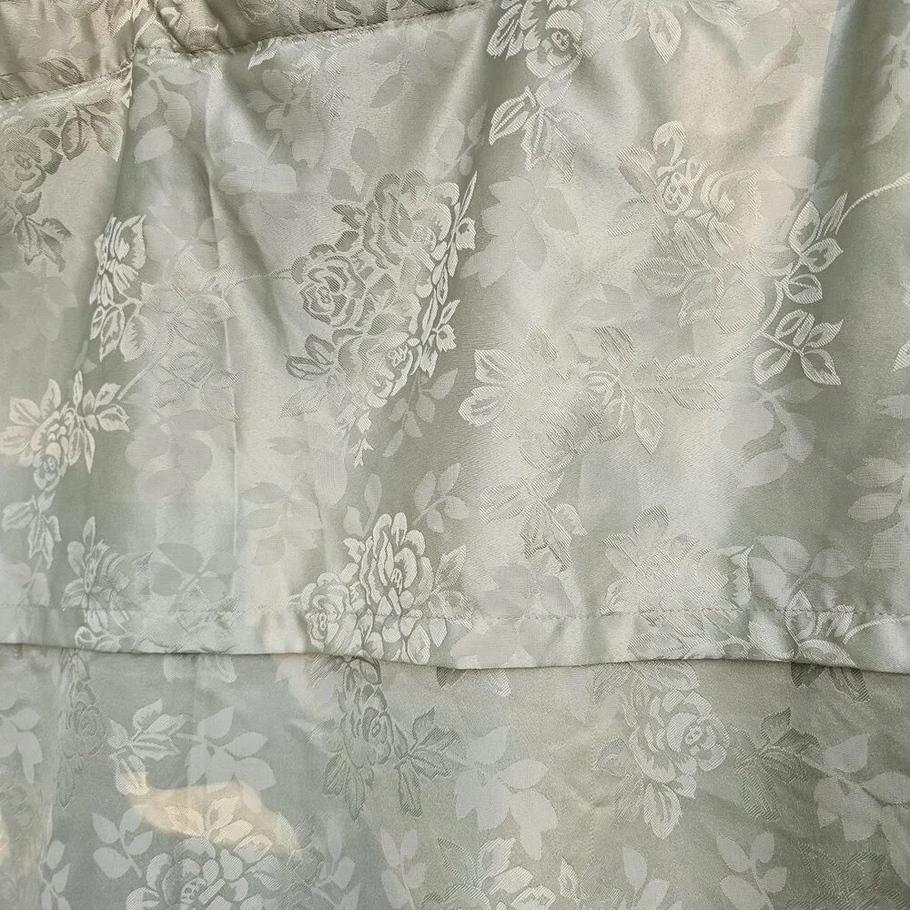 Victorian Style Sage Green Floral Jacquard Damask Curtain Panels & Valance